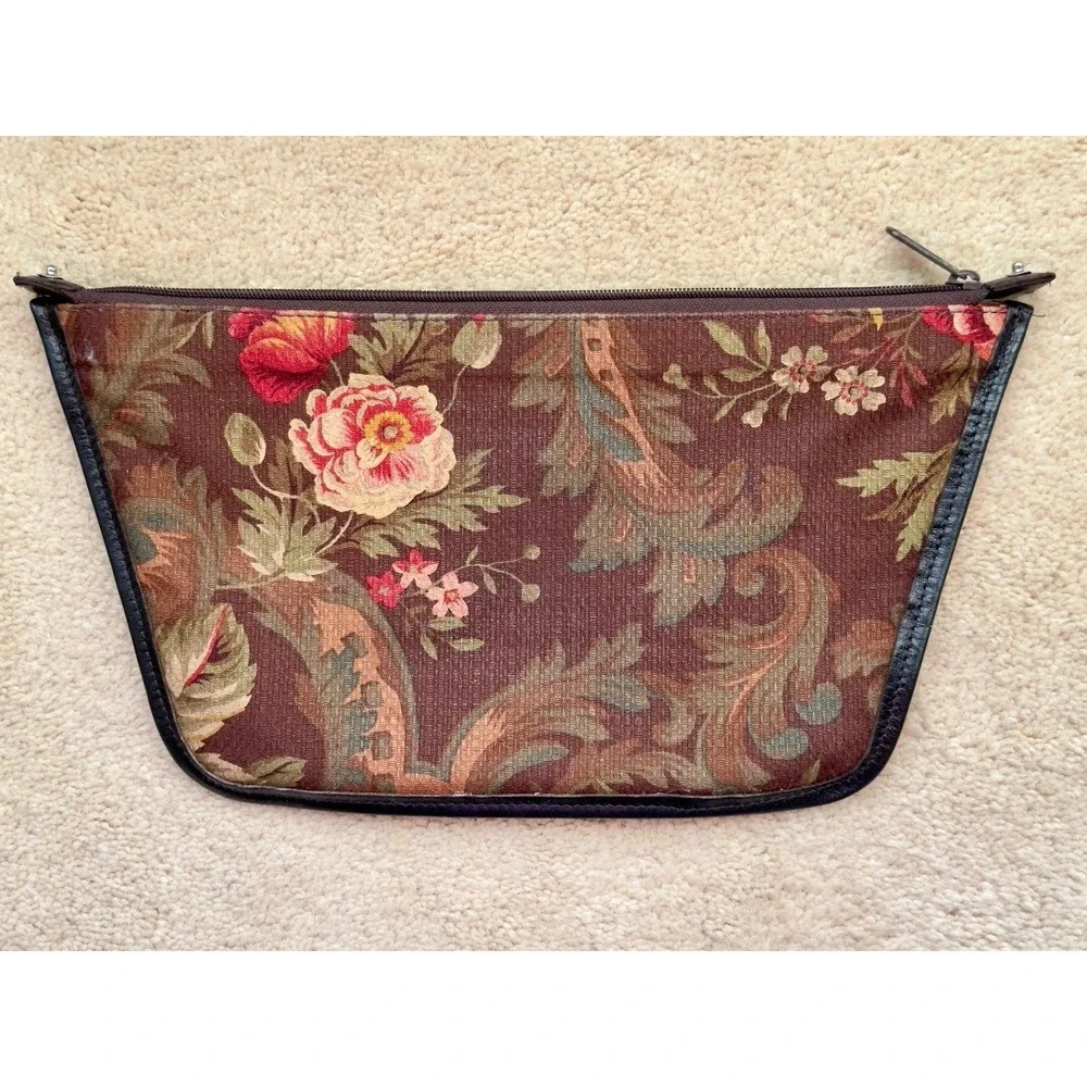Brighton Vintage Straw Leather Tote, Floral Print Lined Purse‎ With Dust Bag